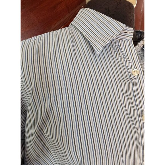 Lands End Non-Iron Long Sleeve Blue Striped Shirt Size 18W - Picture 2 of 7
